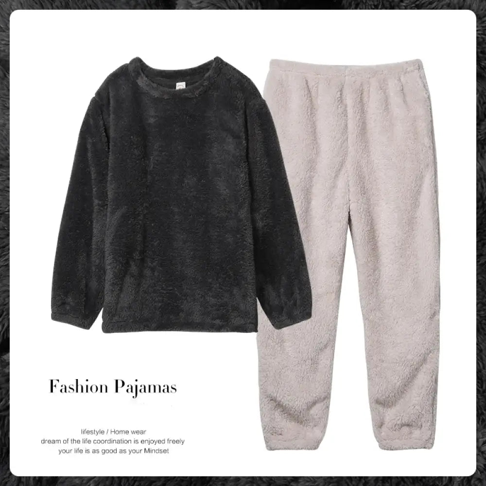 秋冬 カップル用 パジャマ 男女兼用 コーラルフリース フランネル モコモコ シンプル プルオーバー クリスマス ギフト ID3493 タイプ② / レディースＭ / 裾絞りカット コーディネート＞ペアルック