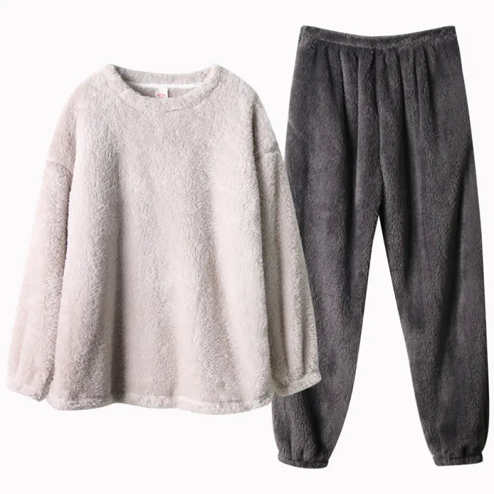 秋冬 カップル用 パジャマ 男女兼用 コーラルフリース フランネル モコモコ シンプル プルオーバー クリスマス ギフト ID3493 タイプ① / レディースＭ / 裾絞りカット コーディネート＞ペアルック