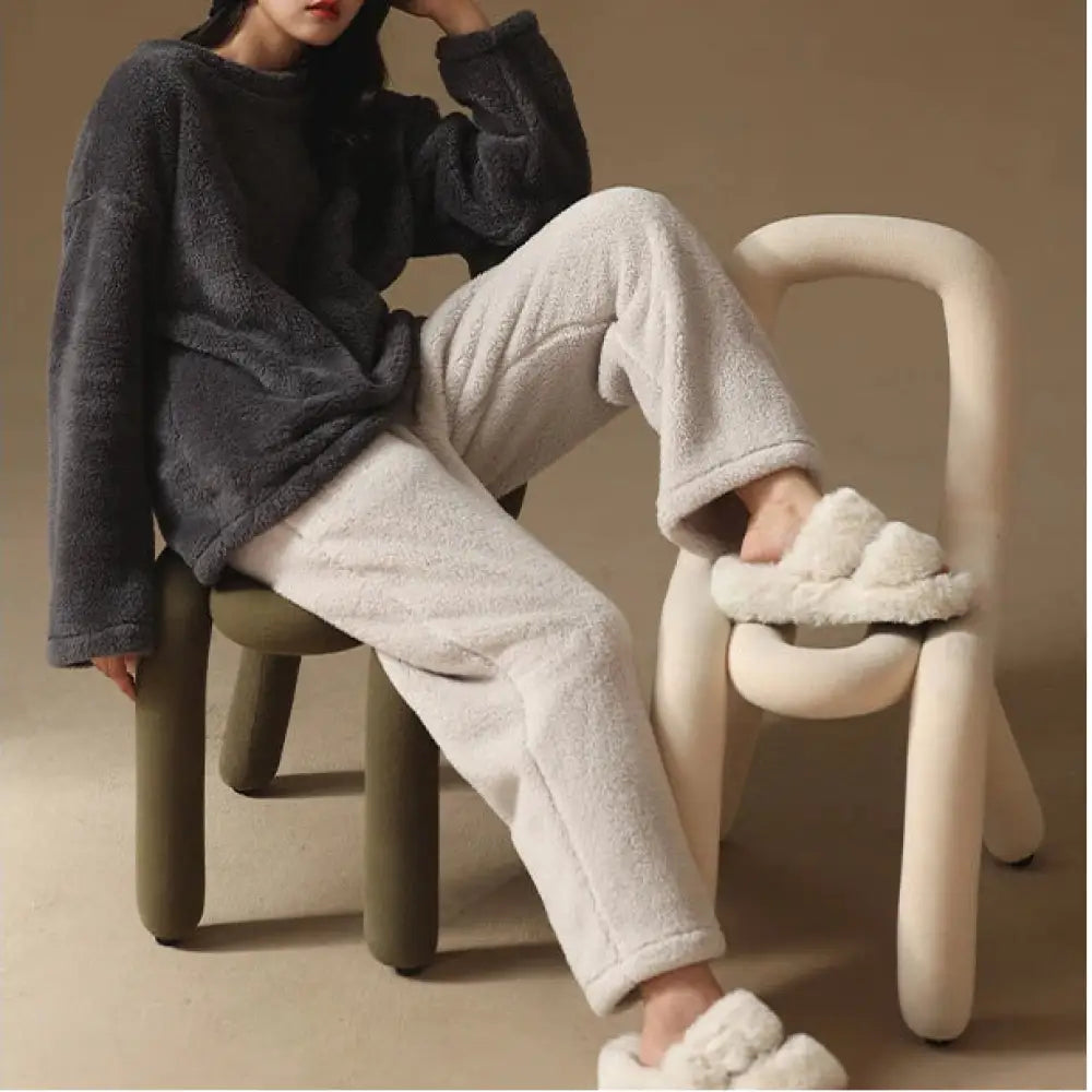 秋冬 カップル用 パジャマ 男女兼用 コーラルフリース フランネル モコモコ シンプル プルオーバー クリスマス ギフト ID3493 タイプ② / レディースＭ / ストレートカット コーディネート＞ペアルック