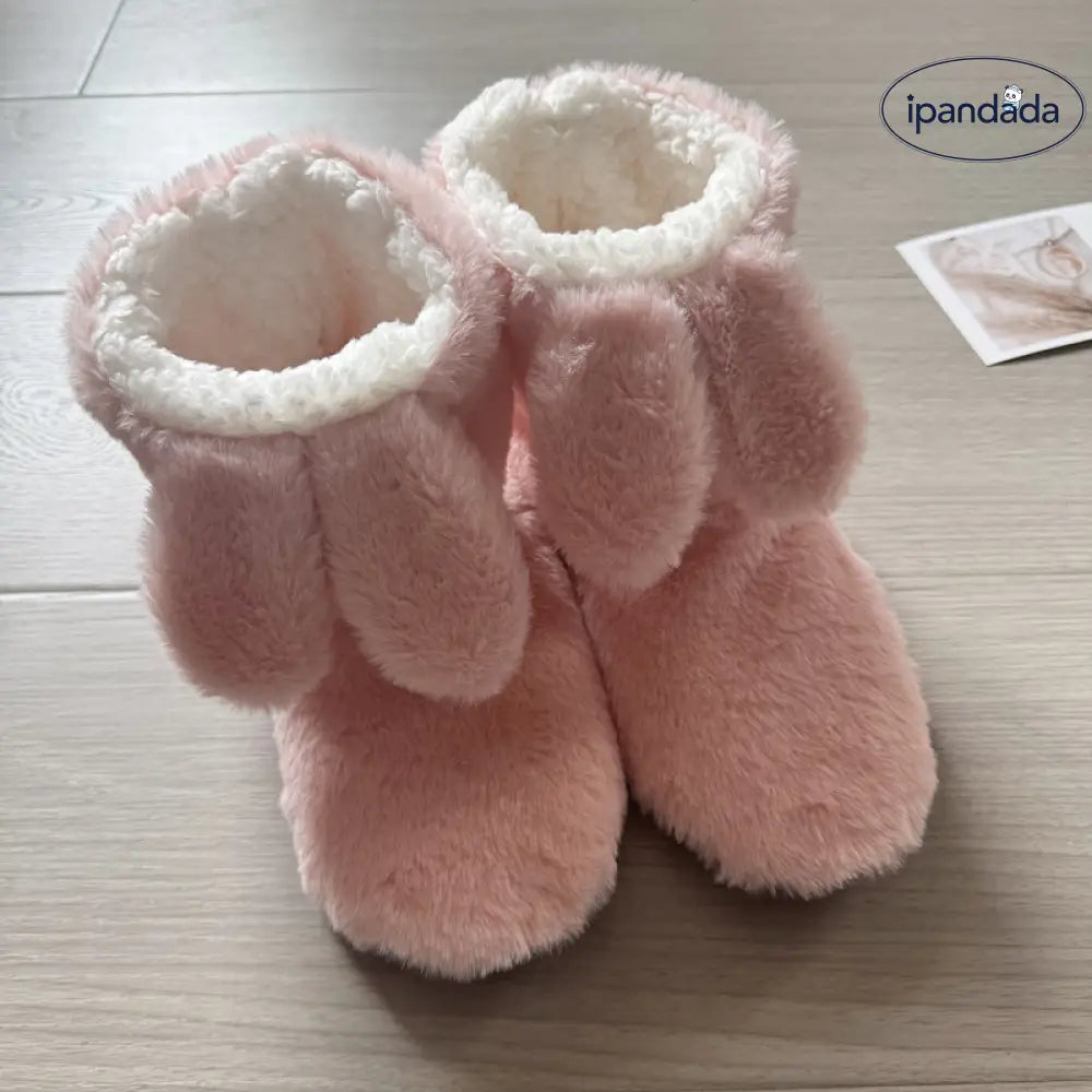 秋冬 可愛い うさぎ耳 室内 中筒 ソフトソール フローリングブーツ 厚手 滑り止め 保温 室内シューズ ルームシューズ ID2596