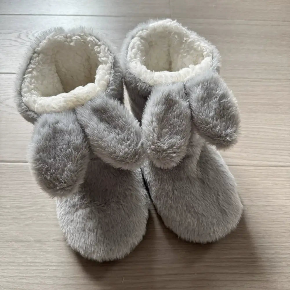 秋冬 可愛い うさぎ耳 室内 中筒 ソフトソール フローリングブーツ 厚手 滑り止め 保温 室内シューズ ルームシューズ ID2596 ライトグレー / 22-23.5cm