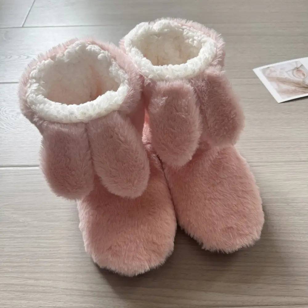 秋冬 可愛い うさぎ耳 室内 中筒 ソフトソール フローリングブーツ 厚手 滑り止め 保温 室内シューズ ルームシューズ ID2596 ライトピンク / 22-23.5cm