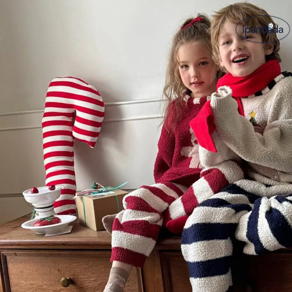 秋冬 キッズ 休闲 ゆったり 半分フリース ルームウェア セットアップ 男女兼用 中・小童 クリスマス クマ キャラクター パジャマ ID2671