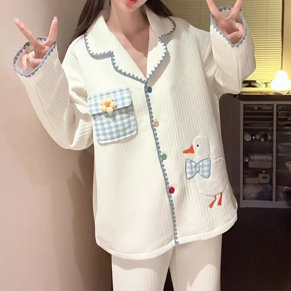 秋冬 パジャマ レディース エアコットン 冬用 保温 2025年 新作 厚手 ルームウェア 春秋 レディース 居家用 セットアップ ID2626