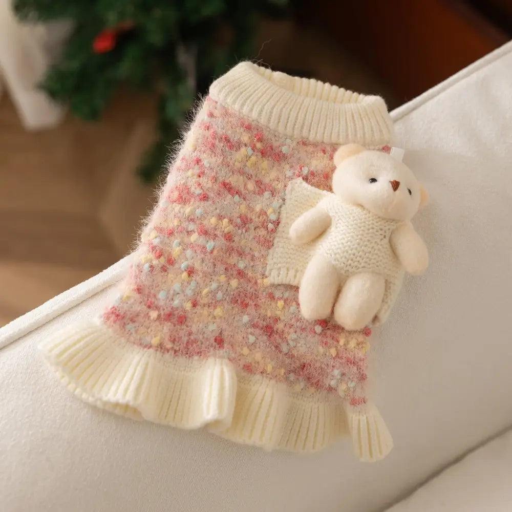 秋冬 ペット 服 保温 小熊 セーター デヴォン レックス キャット ドッグウェア お散歩 かっこいい かわいい ID2738 ピンク / XS