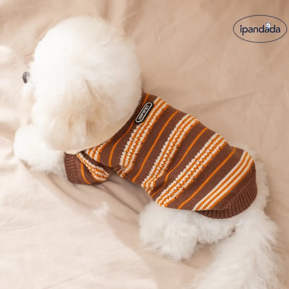 秋冬 ペット 服 フォーマルカラー ニット ストライプ セーター 小型犬 子犬 テディ ベア ビション ドッグウェア ID2733