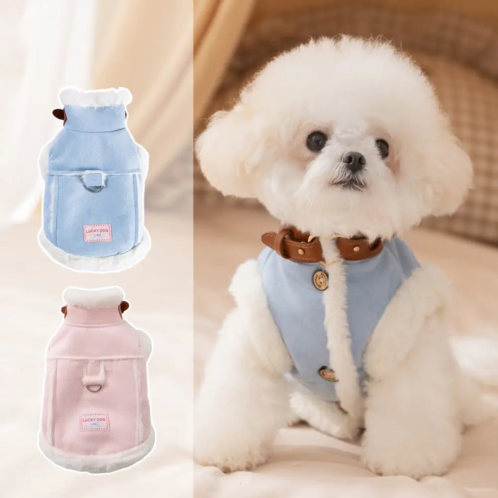 秋冬 ペットウェア フレッシュ スエード フリース ハーネス ベスト イギリス風 厚手 保温 小型犬 用 ドッグウェア ID3306