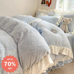 秋冬 プリンセス 彫刻 ミルク ファー ベッド 4点セット 珊瑚フリース 寝具 両面フリース 掛け布団カバー フリース裏起毛 シーツ 暖かい 柔らかい 保温 上品 寝室 ゴージャス 快適 ホテル風 洗える 高級感 おしゃれ 贅沢 寝室コーデ ID2412