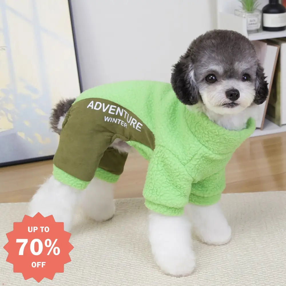 秋冬 犬用 かわいい フリース ペット 四足服 加绒 保温 服 ID3005 グリーン / S