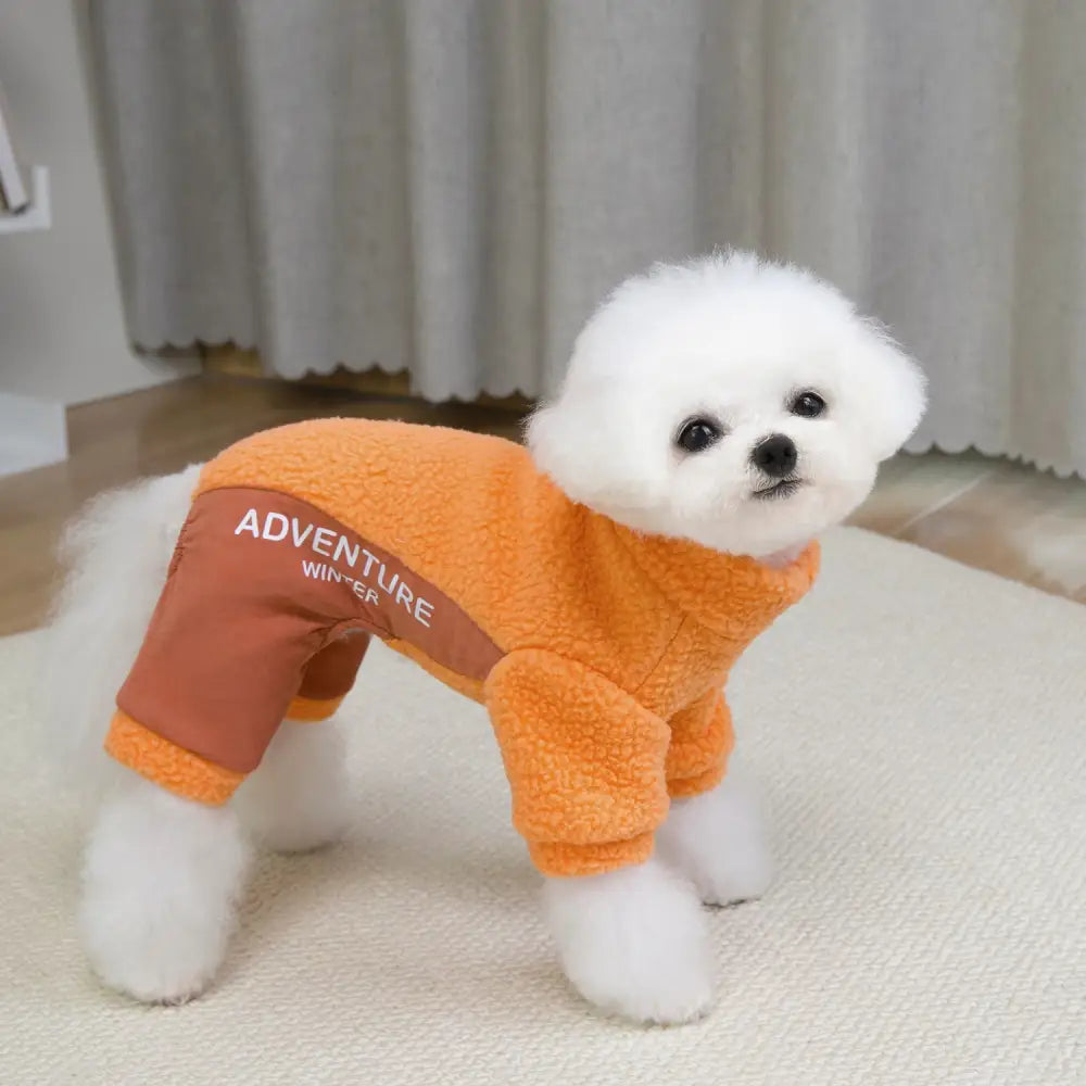 秋冬 犬用 かわいい フリース ペット 四足服 加绒 保温 服 ID3005 オレンジ / S