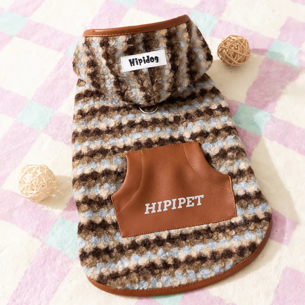 秋冬 レトロ ヒョウ柄 フード付き コーギーフリース 中型犬 背長 加工 フリース ノースリーブ 2足 ベスト 犬服 ID2501 ブラウン / S