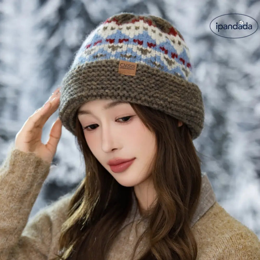 秋冬 ロールアップ ニット 毛糸帽子 ヴィンテージ ハット カジュアル 防風 保温 クリスマス 帽子 ID2755