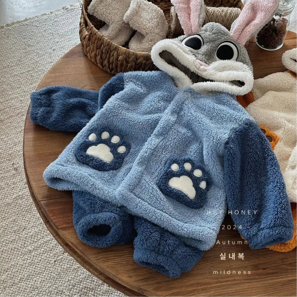 秋冬 ルームウェア セット 幼児 小児用 コーラルフリース パジャマ ベビー 秋冬用 子供用 ID3086 ブルー / 90cm