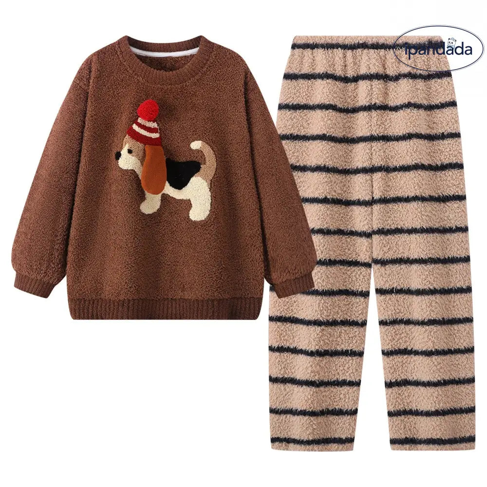 秋冬 珊瑚フリース 子供 パジャマ ダックスフント 家族 3 4人 保温 フランネル 親子 ホームウェア セットアップ 暖かい 柔らかい 快適 おしゃれ ルームウェア 自宅用 リラックス 着心地 ナチュラル ゆったり ファミリー ID2835