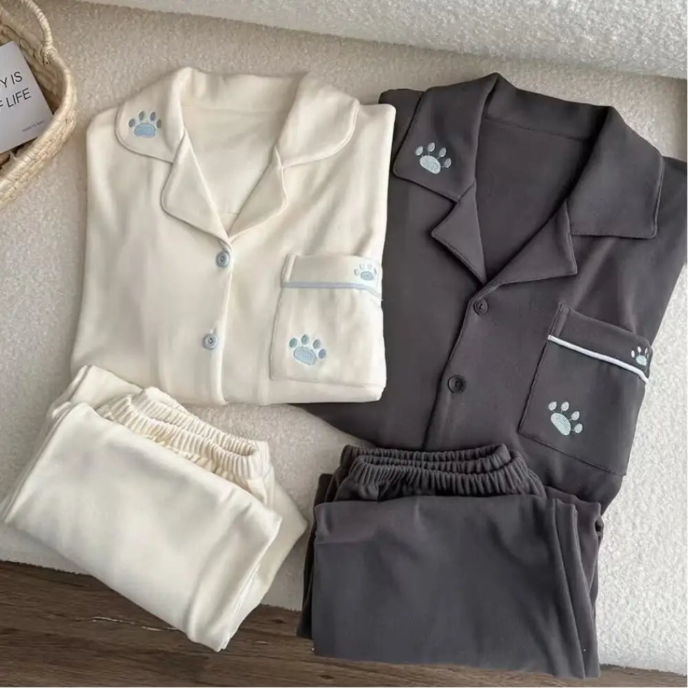 秋冬 シンプル カップル パジャマ スウィート 保温 ホームウェア セット ID4083