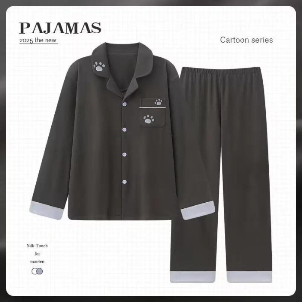 秋冬 シンプル カップル パジャマ スウィート 保温 ホームウェア セット ID4083 写真通り / メンズL