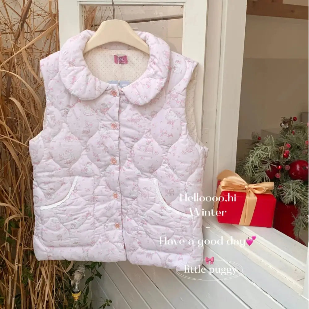秋冬 新作 ベスト カートゥーン フラワーパターン ドールカラー パジャマ ベスト 女性用 かわいい 可愛い 暖かい あったか ID3661 ピンク / フリー レディース＞トップス