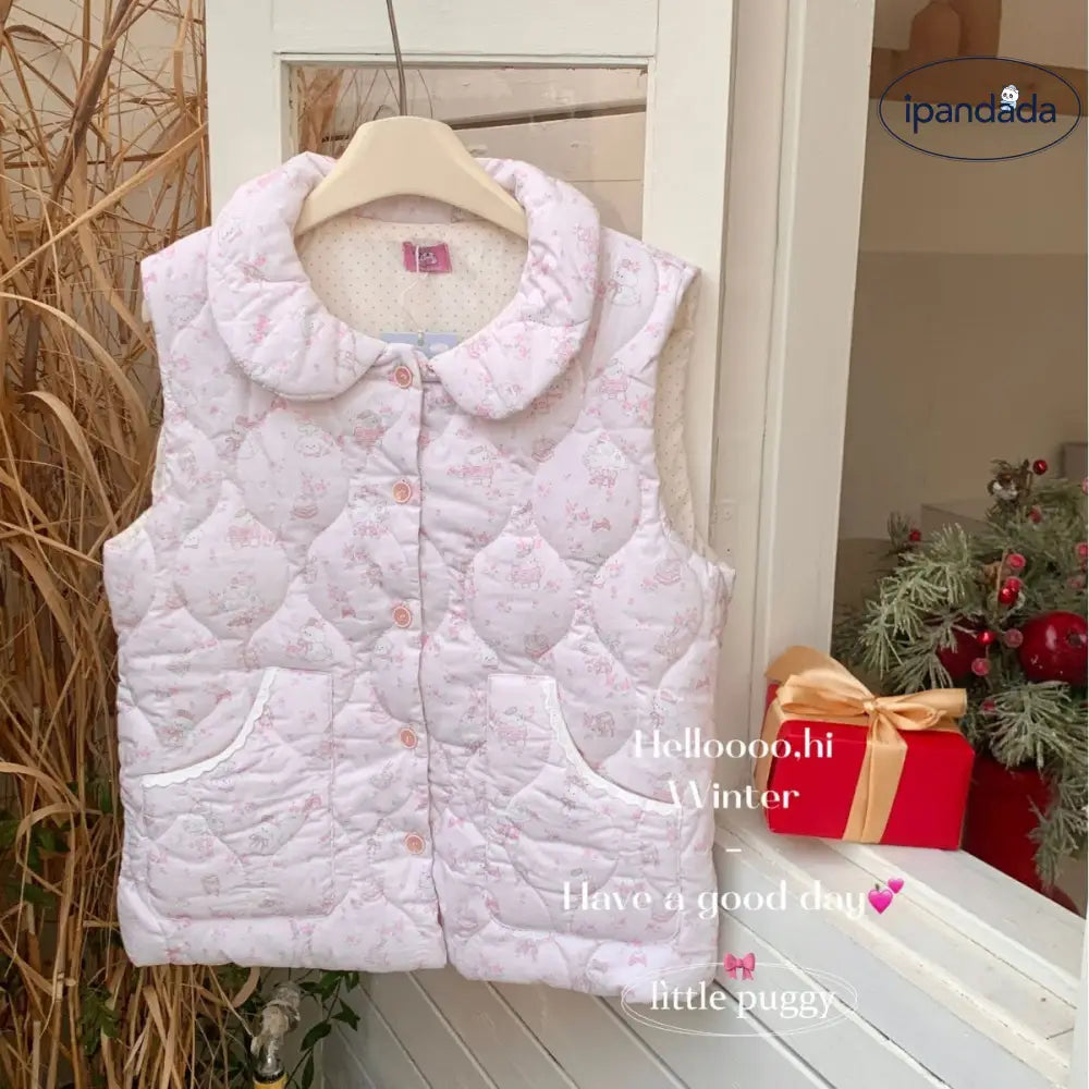 秋冬 新作 ベスト カートゥーン フラワーパターン ドールカラー パジャマ ベスト 女性用 かわいい 可愛い 暖かい あったか ID3661 レディース＞トップス