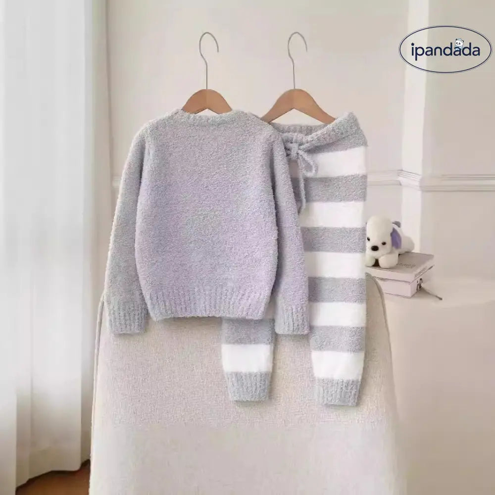 秋冬 新作 ふわふわ フリース 子供 カートゥーン ビションフリーゼ ルームウェア パジャマ セット ID2989