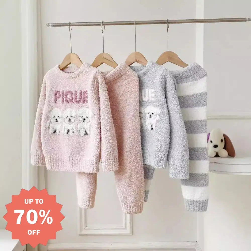 秋冬 新作 ふわふわ フリース 子供 カートゥーン ビションフリーゼ ルームウェア パジャマ セット ID2989