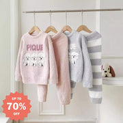 秋冬 新作 ふわふわ フリース 子供 カートゥーン ビションフリーゼ ルームウェア パジャマ セット ID2989