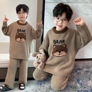 秋冬 新作 長袖 フリース 男の子 パジャマ 厚手 保温 加厚 キッズ ルームウェア セット ID2966