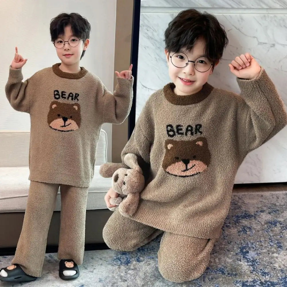 秋冬 新作 長袖 フリース 男の子 パジャマ 厚手 保温 加厚 キッズ ルームウェア セット ID2966