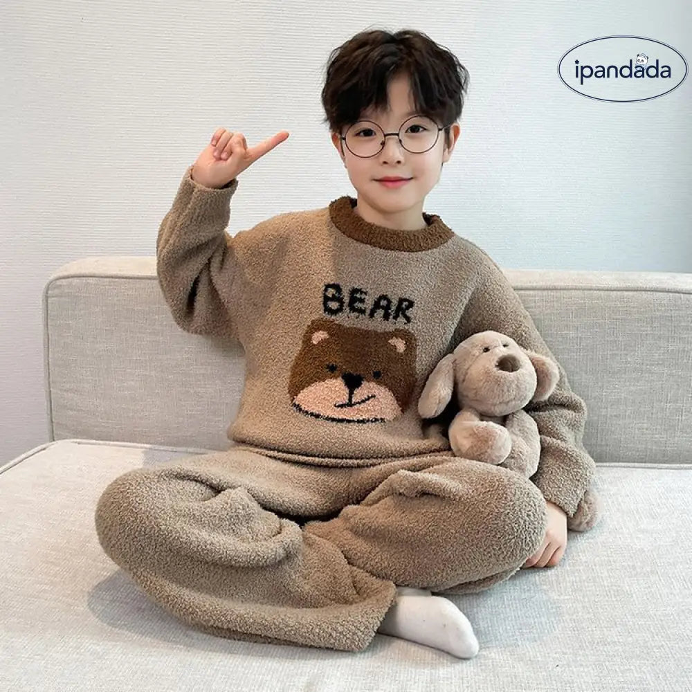 秋冬 新作 長袖 フリース 男の子 パジャマ 厚手 保温 加厚 キッズ ルームウェア セット ID2966