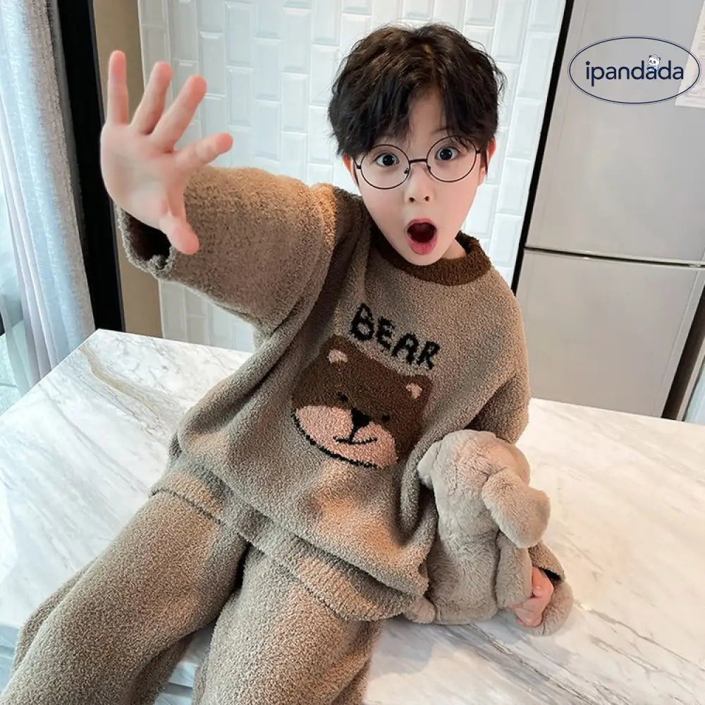 秋冬 新作 長袖 フリース 男の子 パジャマ 厚手 保温 加厚 キッズ ルームウェア セット ID2966