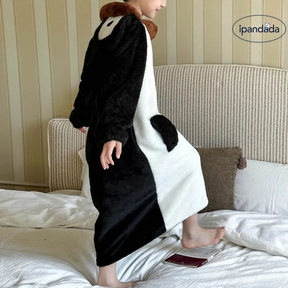 パンダ 秋冬 新作 子供用 バスローブ フリース 厚手 つなぎ パジャマ ペンギン ルームウェア ID2978