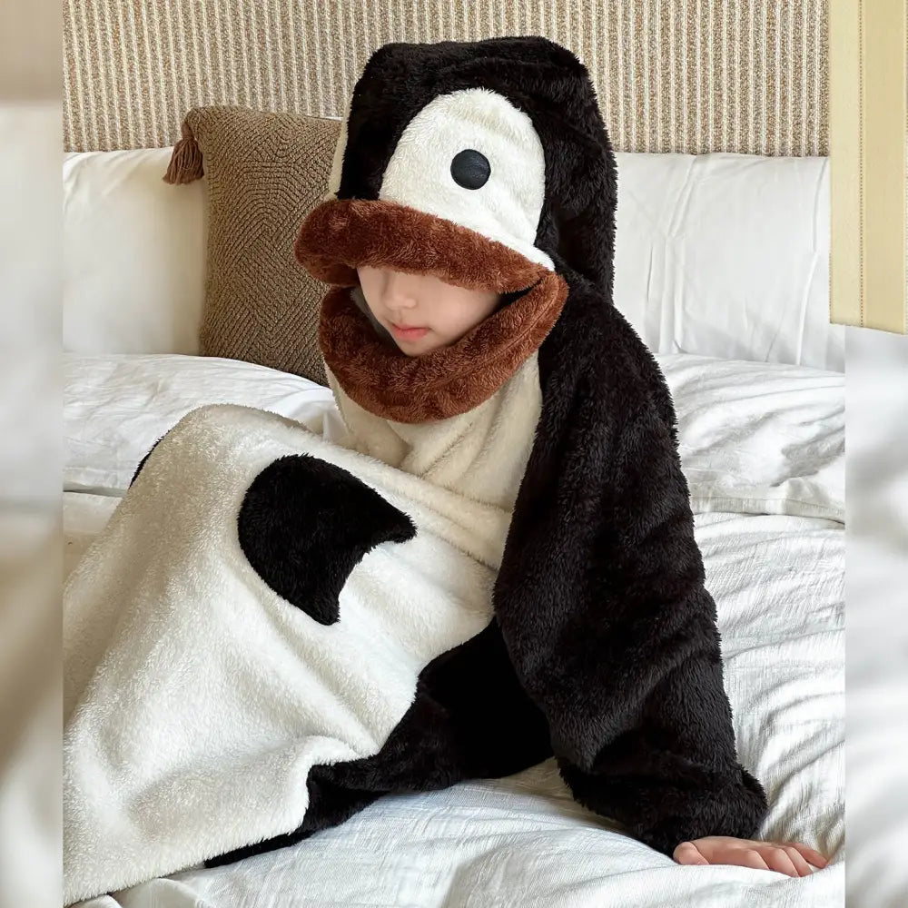 パンダ 秋冬 新作 子供用 バスローブ フリース 厚手 つなぎ パジャマ ペンギン ルームウェア ID2978