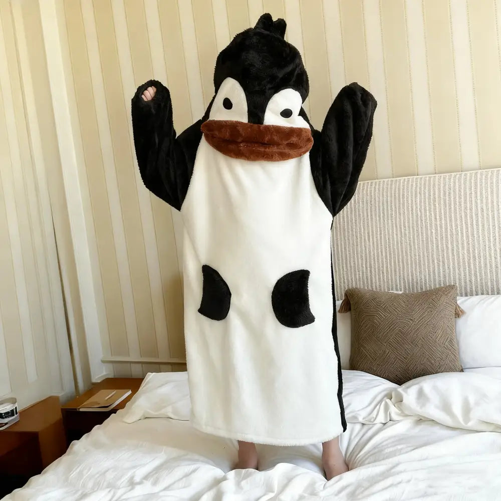 パンダ 秋冬 新作 子供用 バスローブ フリース 厚手 つなぎ パジャマ ペンギン ルームウェア ID2978 写真通り / 120cm