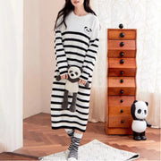 秋冬用 フリース パジャマ 部屋着 可愛い 暖かい あったか 長袖 部屋着 ワンピース ルームウェア スリップ ストライプ パンダ ID3670 写真通り / フリー レディース＞ワンピース