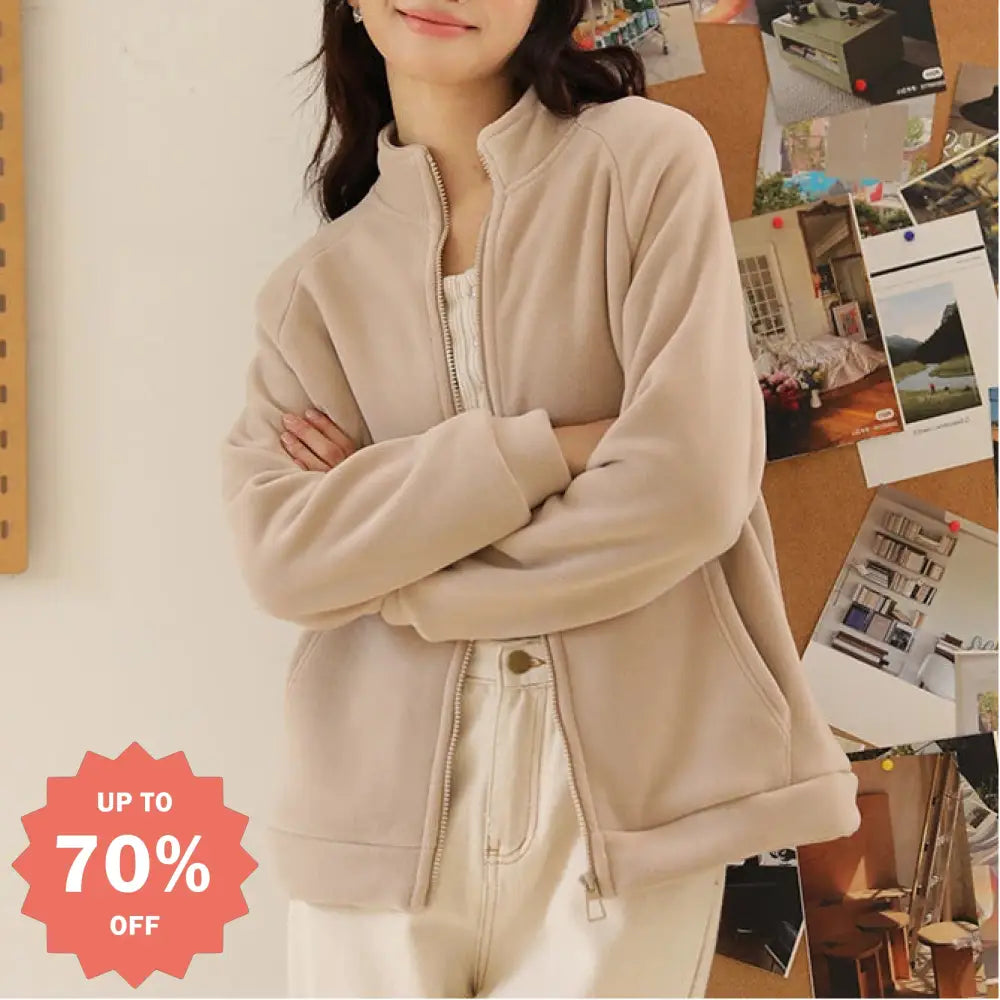 秋冬用 厚手 フリース ジャケット レディース 暖かい フリース カーディガン アウター 長袖 トップス カジュアルシャツ ID3795 ベージュ / M