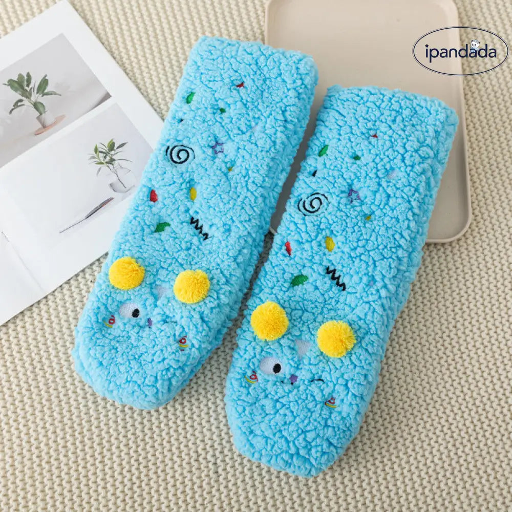 秋冬用 カートゥーン 刺繍 動物 レディース ソックス 羊毛 フリース 厚手 ルーム ソックス 滑り止め 睡眠用 足元暖かい フロア ソックス ID2577
