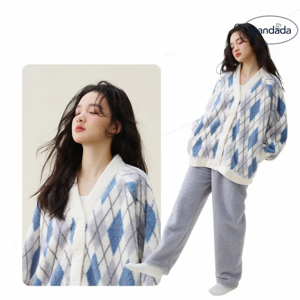 秋冬用 コーラルフリース 暖かい フリース レディース カーディガン 厚手 パジャマ フリース セット ルームウェア かわいい ID3581 レディース＞セットアップ