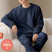 秋冬用 メンズ コーラルフリース 保温 厚手 フリース カジュアル セットアップ ロングパイル メンズ ルームウェア ID3507 ネイビー / L