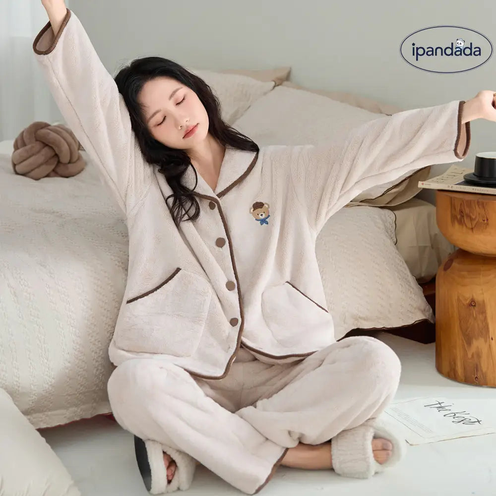 秋冬用 男女兼用 パジャマ 裏起毛 厚手 コーラルフリース 新作 フランネル カジュアル ルームウェア セット かわいい 可愛い 暖かい あったか 長袖 部屋着 ふわもこ モコモコ クリスマスプレゼント ID3570
