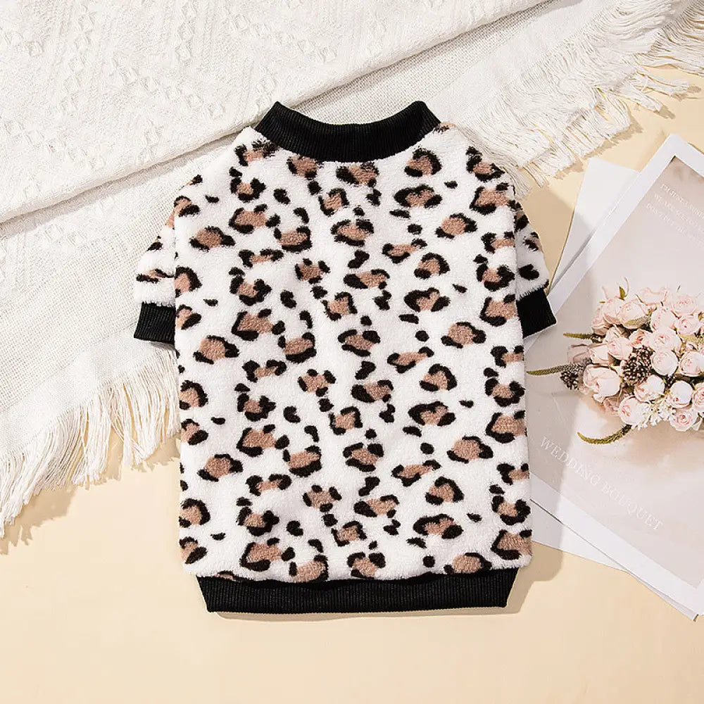 秋冬用 ペット服 犬猫用 ヒョウ柄 スウェットシャツ プルオーバー 厚手 保温 新作ファッション ビション フォックス ポメラニアン コーギー シュナウザー ID2349 ホワイト / XS ペット用品＞ウェア