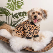 秋冬用 ペット服 犬猫用 ヒョウ柄 スウェットシャツ プルオーバー 厚手 保温 新作ファッション ビション フォックス ポメラニアン コーギー シュナウザー ID2349