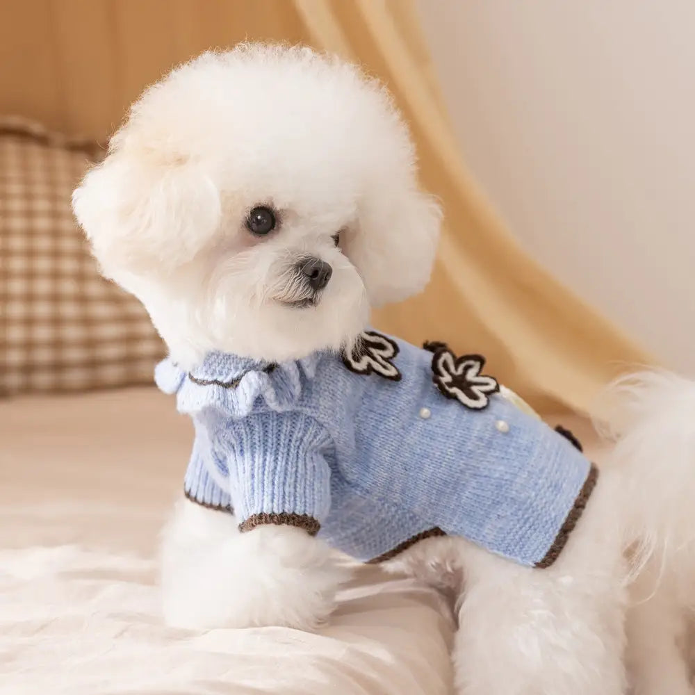 秋冬用 ペットウェア ブルー ベアスターマーク 可愛い セーター 小型犬用 ビーグル 厚手 犬服 ニット お散歩 かっこいい かわいい クリスマス ギフト ID3575 ペット用品＞ウェア