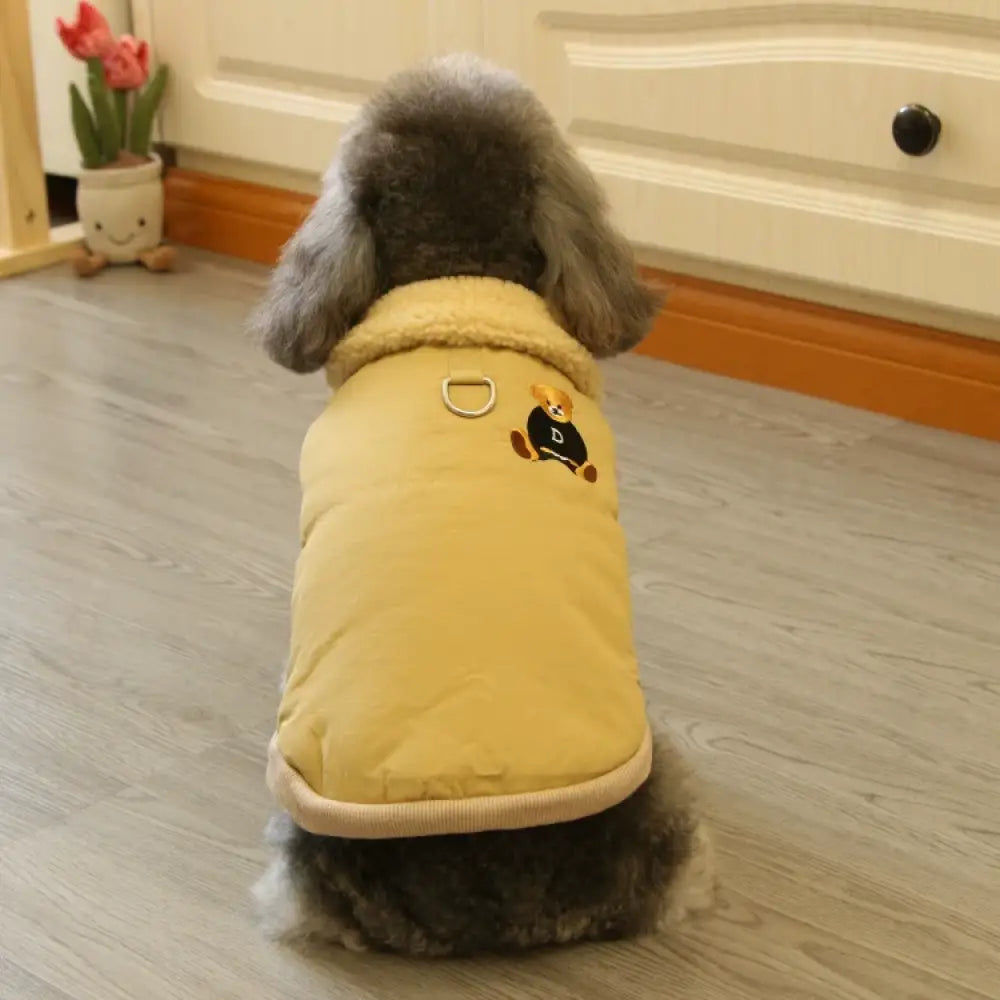 秋冬用 ペットウェア 厚手 無地 小熊デザイン 保温 コットンジャケット テディ ベア ビション 小型犬 冬用 ID3164 ベージュ / S ペット用品＞ウェア