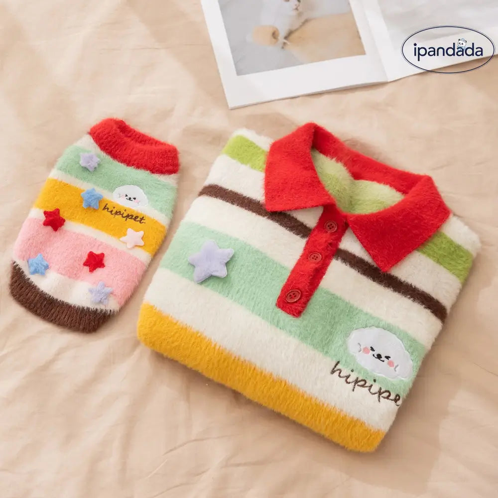 秋冬用 親子服 保温 ペット セーター かわいい 星柄・雲柄 親子服 ビション 小型犬・中型犬用 ID3294