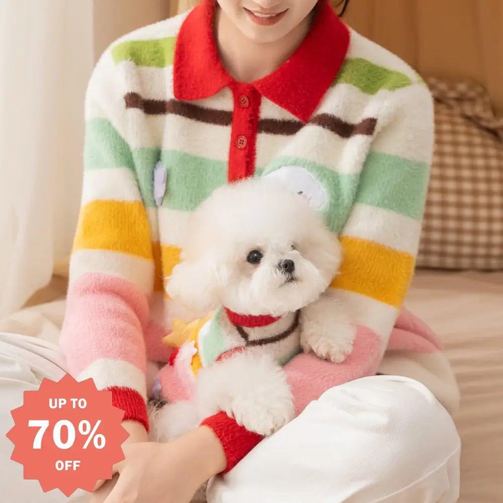 秋冬用 親子服 保温 ペット セーター かわいい 星柄・雲柄 親子服 ビション 小型犬・中型犬用 ID3294 写真通り / 大人用S