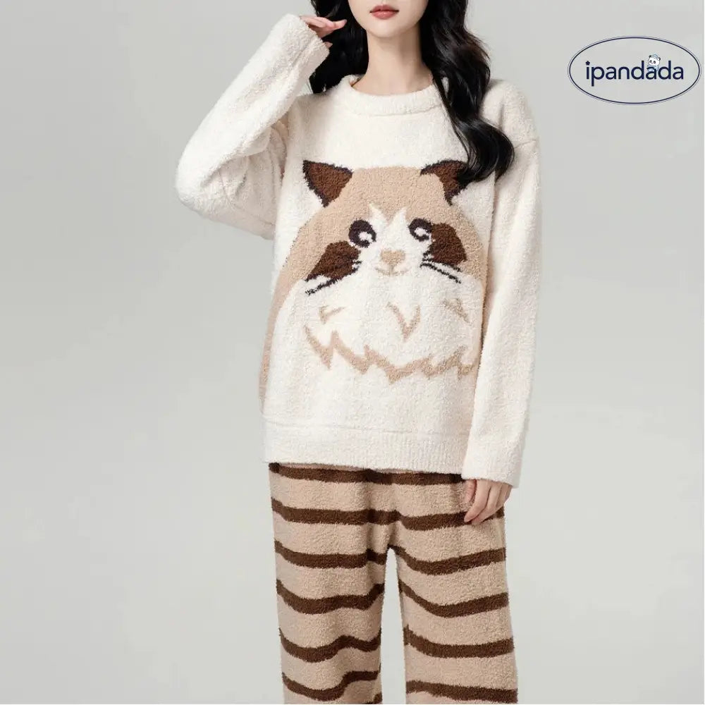 秋冬用 ラグドール猫 パジャマ 女性用 着る毛布 フリース ふわふわ 新作 保温 ルームウェア 部屋着 ふわもこ モコモコ ID3697 写真通り / フリー レディース＞セットアップ