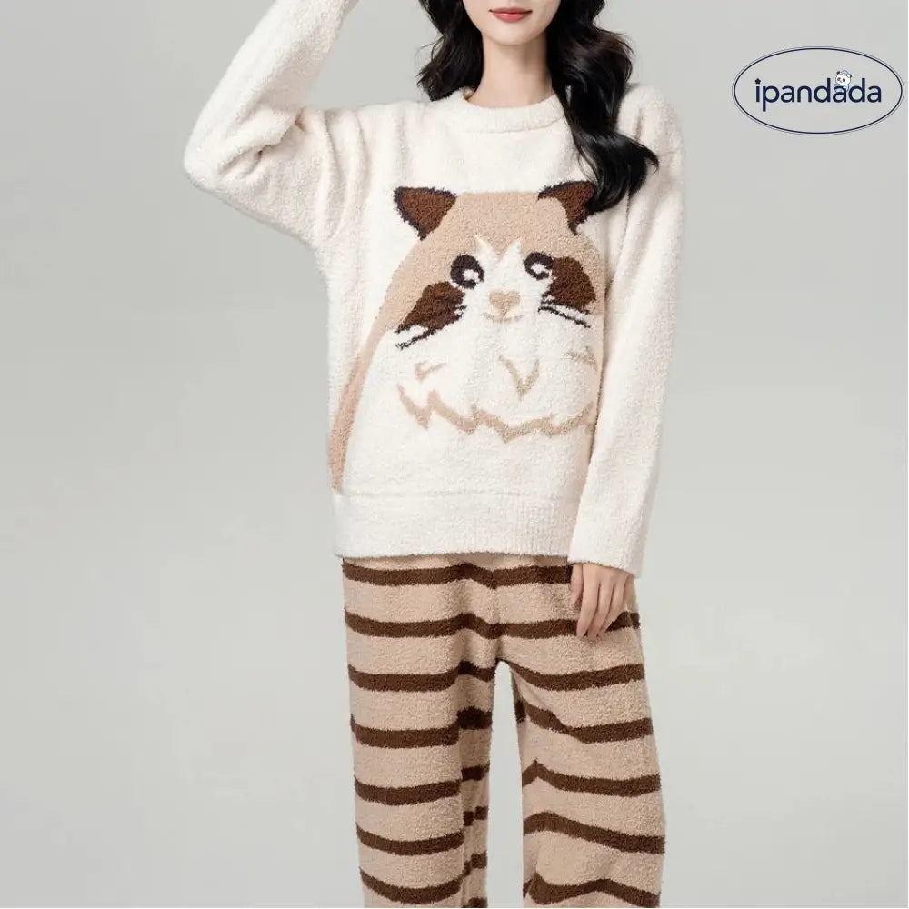 秋冬用 ラグドール猫 パジャマ 女性用 着る毛布 フリース ふわふわ 新作 保温 ルームウェア 部屋着 ふわもこ モコモコ ID3697 写真通り / フリー レディース＞セットアップ
