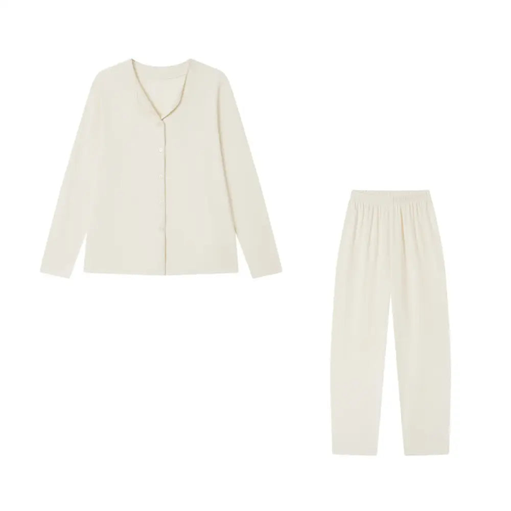 秋冬用 レディース 無地 ボタンカーディガン 長袖 高級 快適 パジャマ ID3797 アイボリー / M