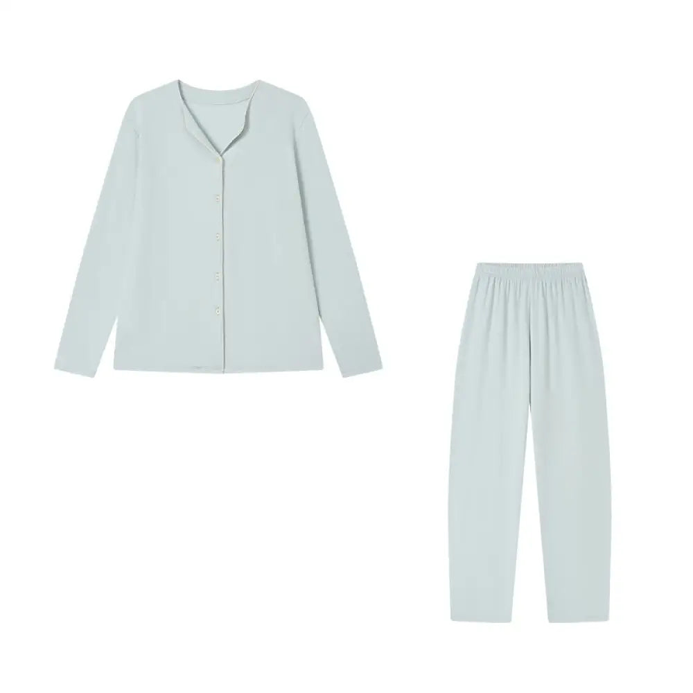秋冬用 レディース 無地 ボタンカーディガン 長袖 高級 快適 パジャマ ID3797 ブルー / M