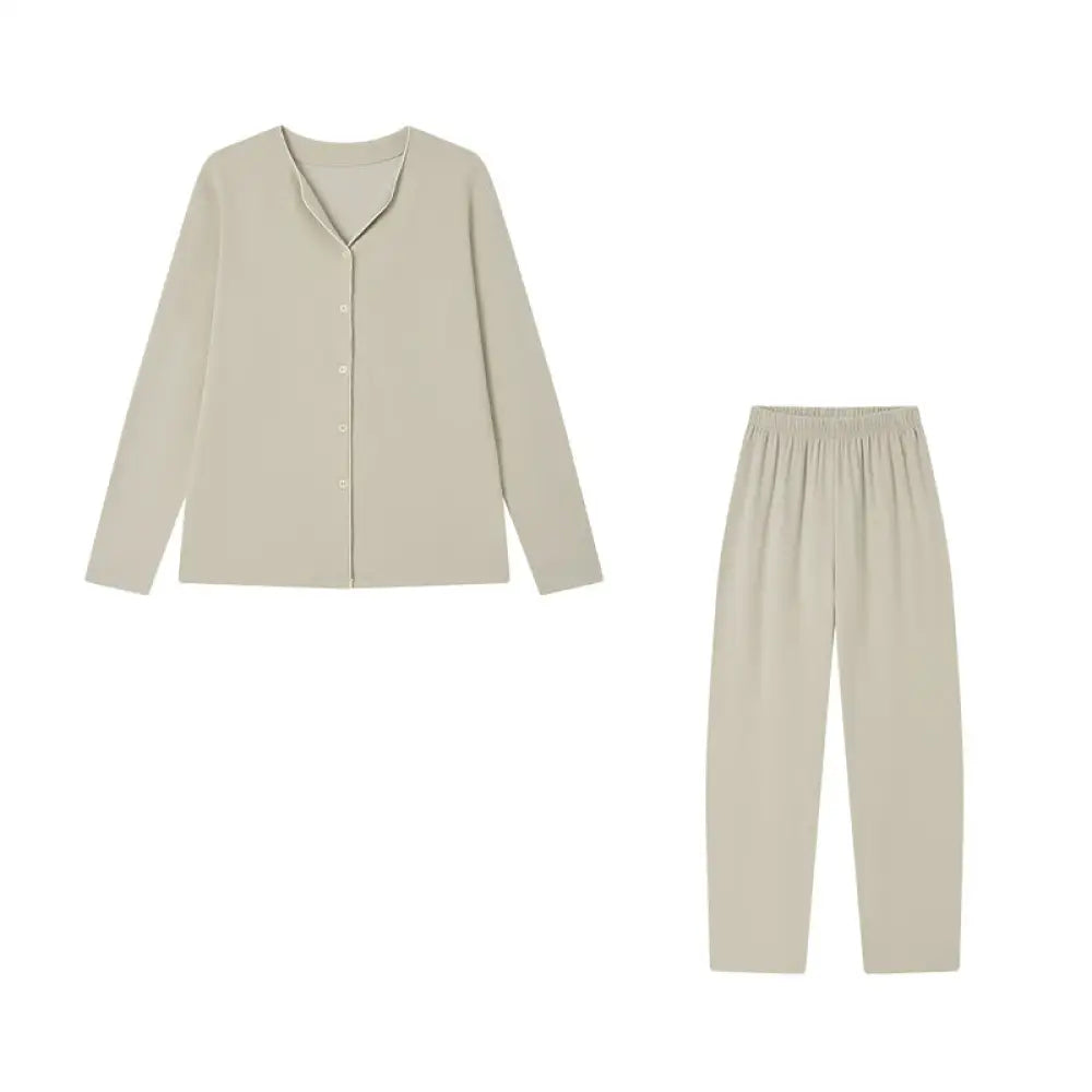 秋冬用 レディース 無地 ボタンカーディガン 長袖 高級 快適 パジャマ ID3797 グレーグリーン / M