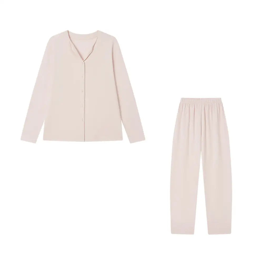 秋冬用 レディース 無地 ボタンカーディガン 長袖 高級 快適 パジャマ ID3797 ピンク / M